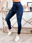 Legginsy Imitacja Jeans Ciepłe Leginsy Spodnie Damskie Grube Modne Getry