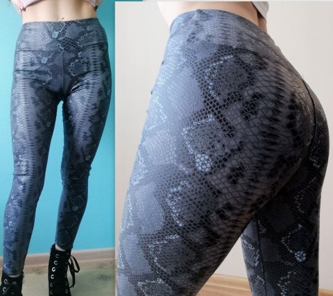 CZARNE WOSKOWANE SPODNIE LEGGINSY WZÓR WĘŻA L/XL CZARNE WOSKOWANE SPODNIE LEGGINSY WZÓR WĘŻA L/XL